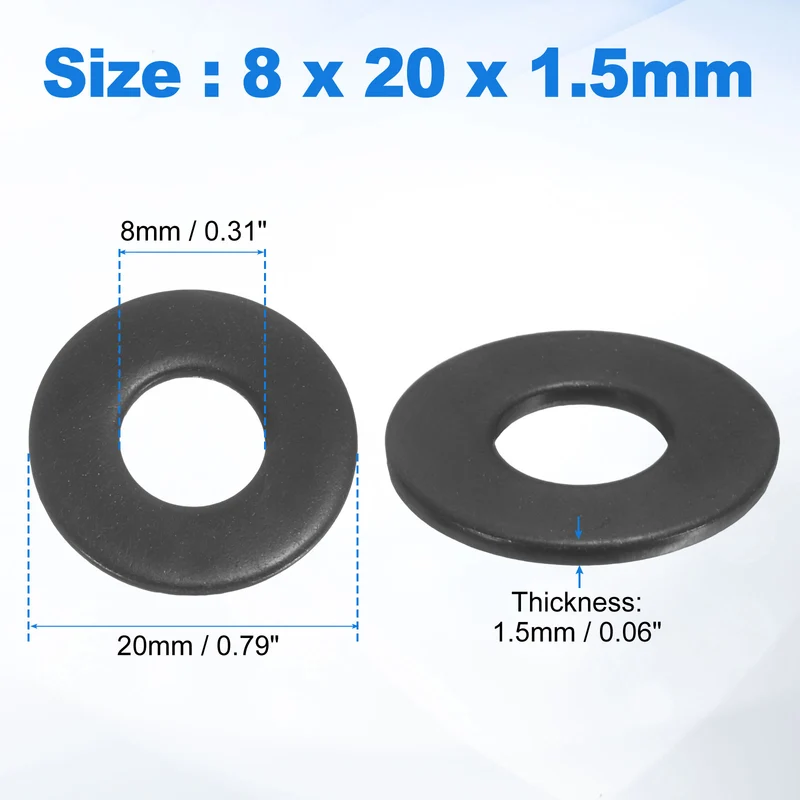 25Pcs M8 304 Stainless Steel Flat Washers ID 8mm OD 20mm Thick 1.5mm