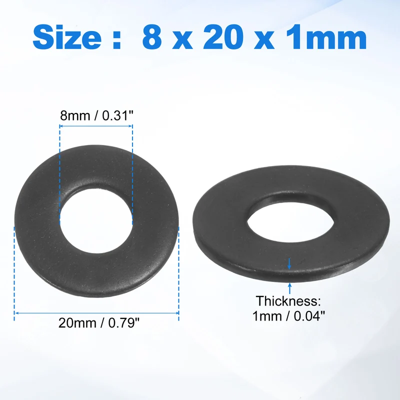 25Pcs M8 304 Stainless Steel Flat Washers ID 8mm OD 20mm Thick 1mm