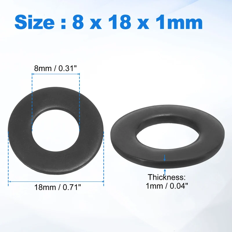60Pcs M8 304 Stainless Steel Flat Washers ID 8mm OD 18mm Thick 1mm