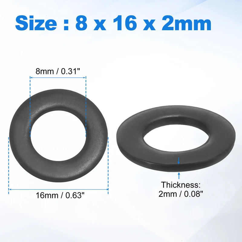 60Pcs M8 304 Stainless Steel Flat Washers ID 8mm OD 16mm Thick 2mm