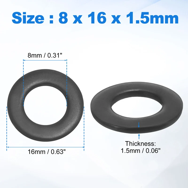 60Pcs M8 304 Stainless Steel Flat Washers ID 8mm OD 16mm Thick 1.5mm