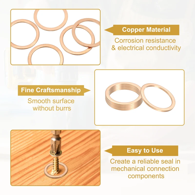 5Pcs M24 Copper Crush Washer Sealing Ring Gasket 24mm ID 30mm OD 1.5mm Thick