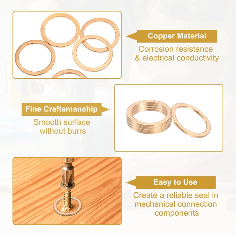 5Pcs M22 Copper Crush Washer Sealing Ring Gasket 22mm ID 28mm OD 1.5mm Thick