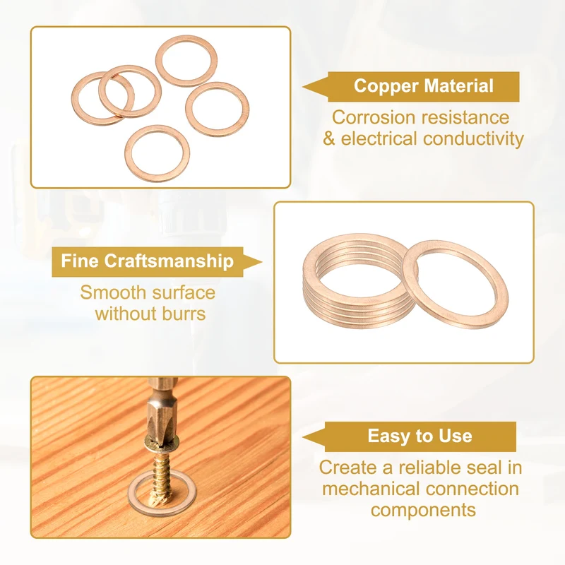 5Pcs M20 Copper Crush Washer Sealing Ring Gasket 20mm ID 26mm OD 1.5mm Thick