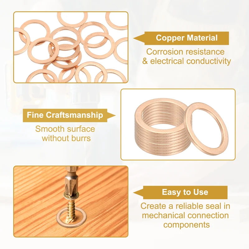 30Pcs M18 Copper Crush Washer Sealing Ring Gasket 18mm ID 24mm OD 1.5mm Thick