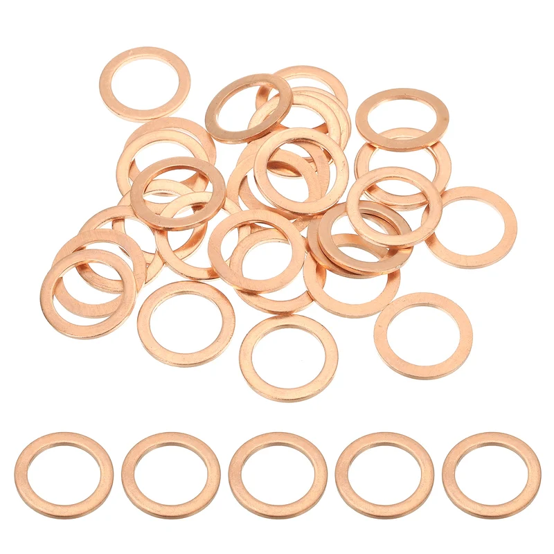 30Pcs M16 Copper Crush Washer Sealing Ring Gasket 16mm ID 22mm OD 1.5mm Thick