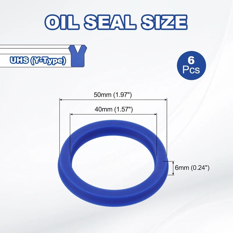 6 Pcs UHS Radial Shaft Seal 40mm ID x 50mm OD x 6mm W Metric TPU Oil Seal Blue