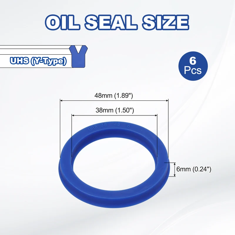 6 Pcs UHS Radial Shaft Seal 38mm ID x 48mm OD x 6mm W Metric TPU Oil Seal Blue