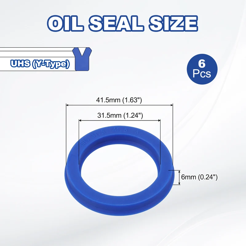 6 Pcs UHS Radial Shaft Seal 31.5mm ID x 41.5mm OD x 6mm W TPU Oil Seal Blue