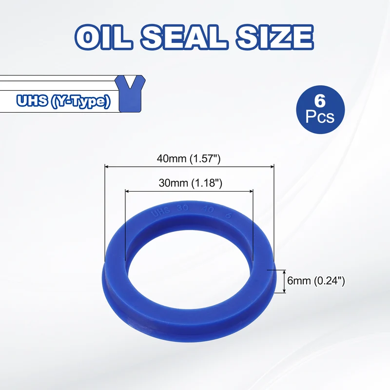 6 Pcs UHS Radial Shaft Seal 30mm ID x 40mm OD x 6mm W Metric TPU Oil Seal Blue