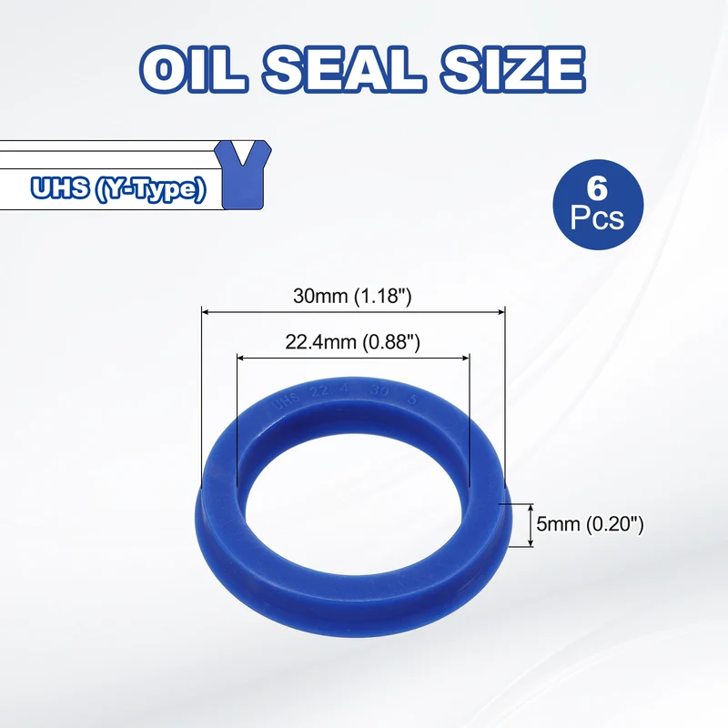 6 Pcs UHS Radial Shaft Seal 22.4mm ID x 30mm OD x 5mm W Metric TPU Oil Seal Blue