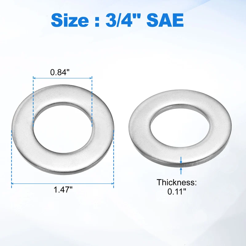 10Pcs 3/4" Stainless Steel SAE Flat Washers, 0.84" IDx1.47" ODx0.11" Thick