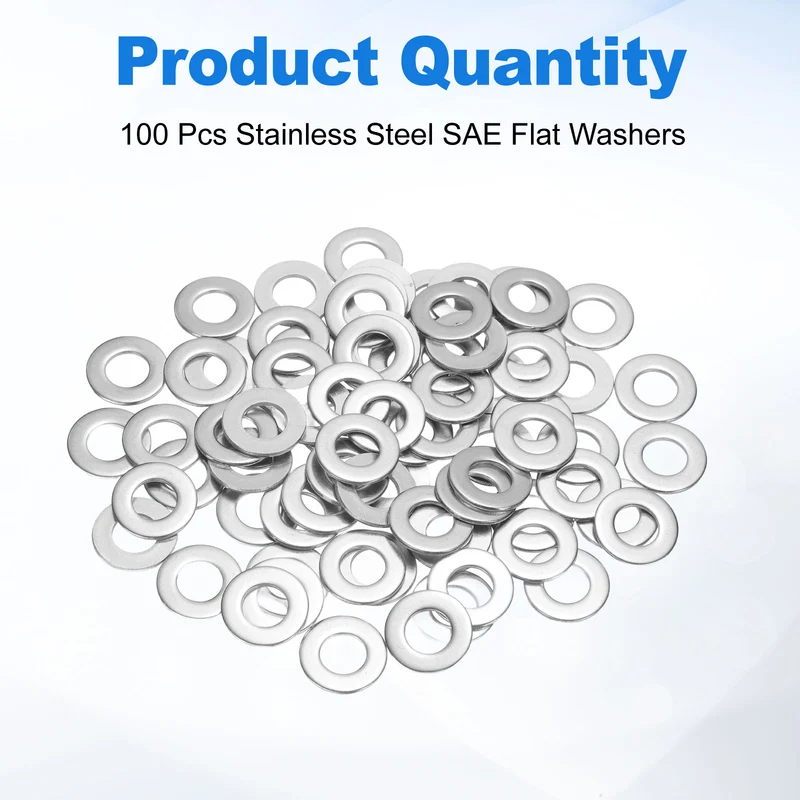100Pcs 5/16" Stainless Steel SAE Flat Washers, 0.36" IDx0.68" ODx0.05" Thick