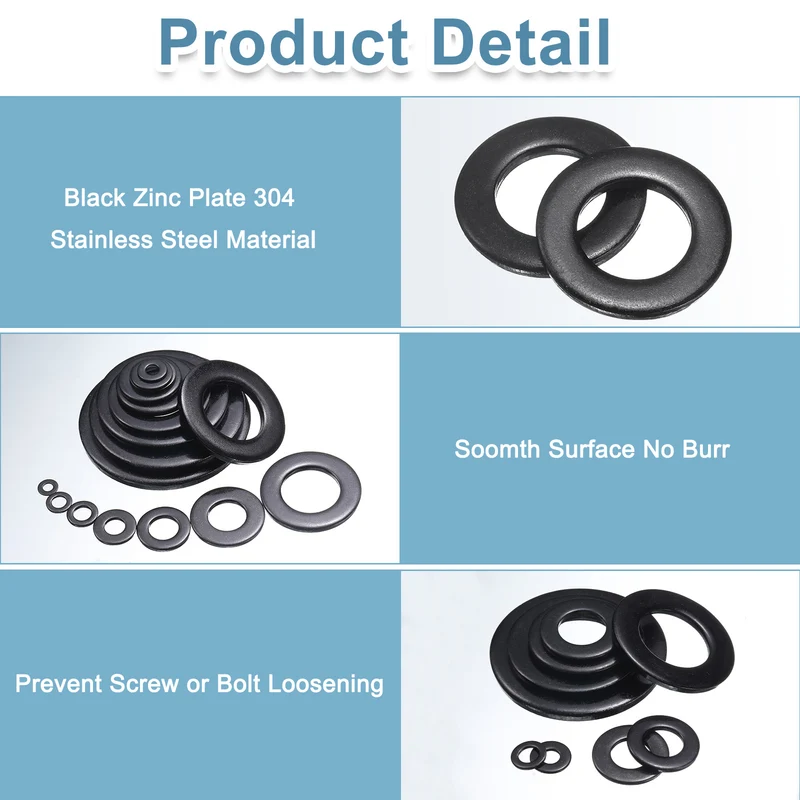 10Pcs M16 Stainless Steel Flat Washers 17mm ID x 30mm OD x 3mm Thick