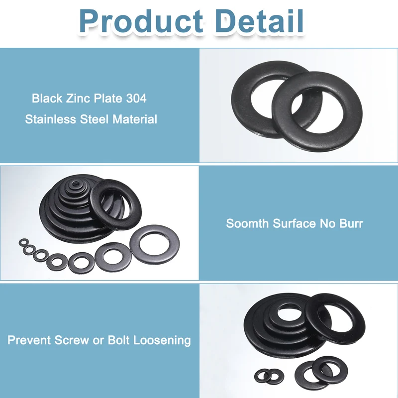 100Pcs M5 Stainless Steel Flat Washers 5.4mm ID x 10mm OD x 1mm Thick