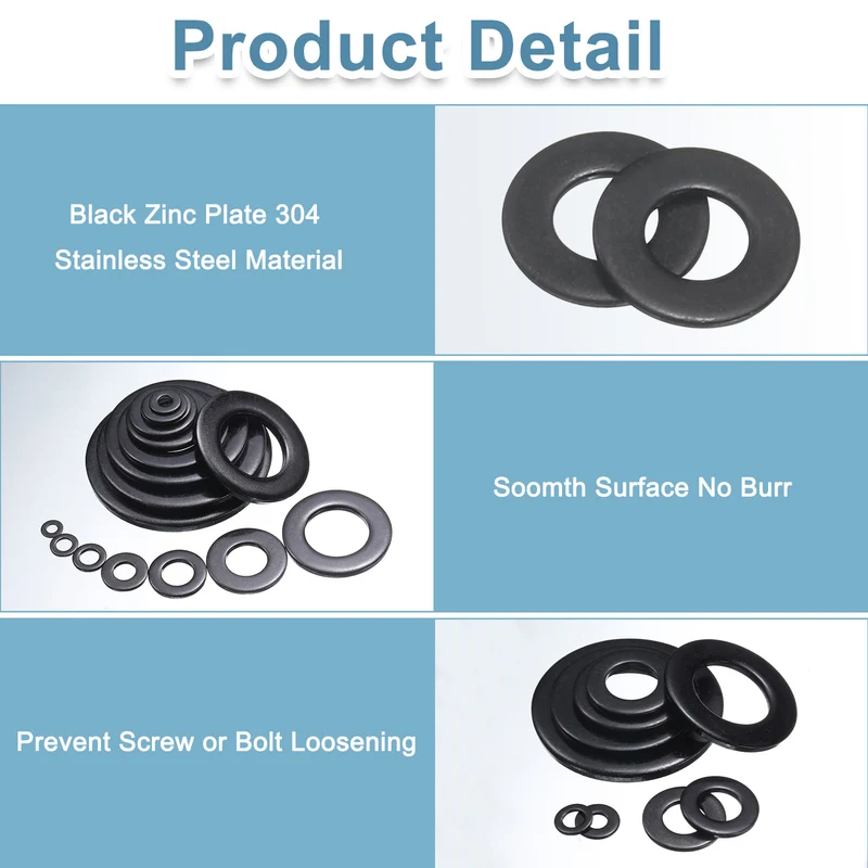 100Pcs M3 Stainless Steel Flat Washers 3.2mm ID x 7mm OD x 0.5mm Thick