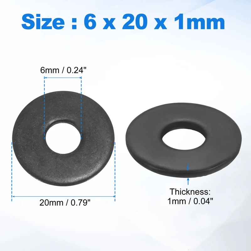 60Pcs M6 304 Stainless Steel Flat Washers ID 6mm OD 20mm Thick 1mm