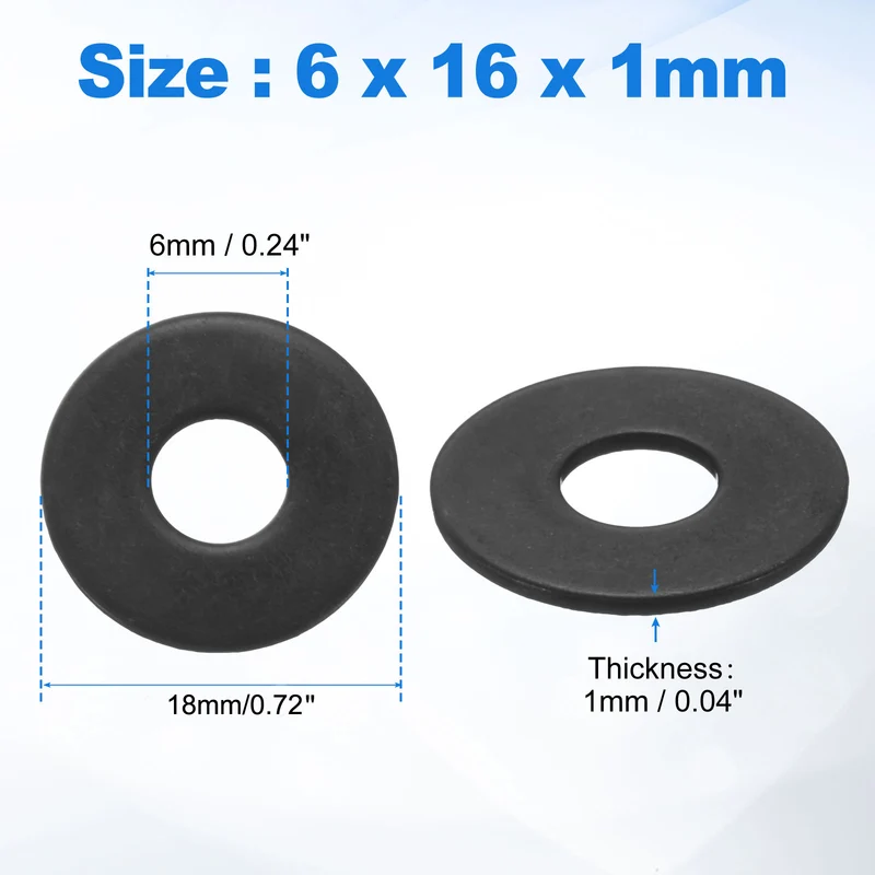 60Pcs M6 304 Stainless Steel Flat Washers ID 6mm OD 16mm Thick 1mm