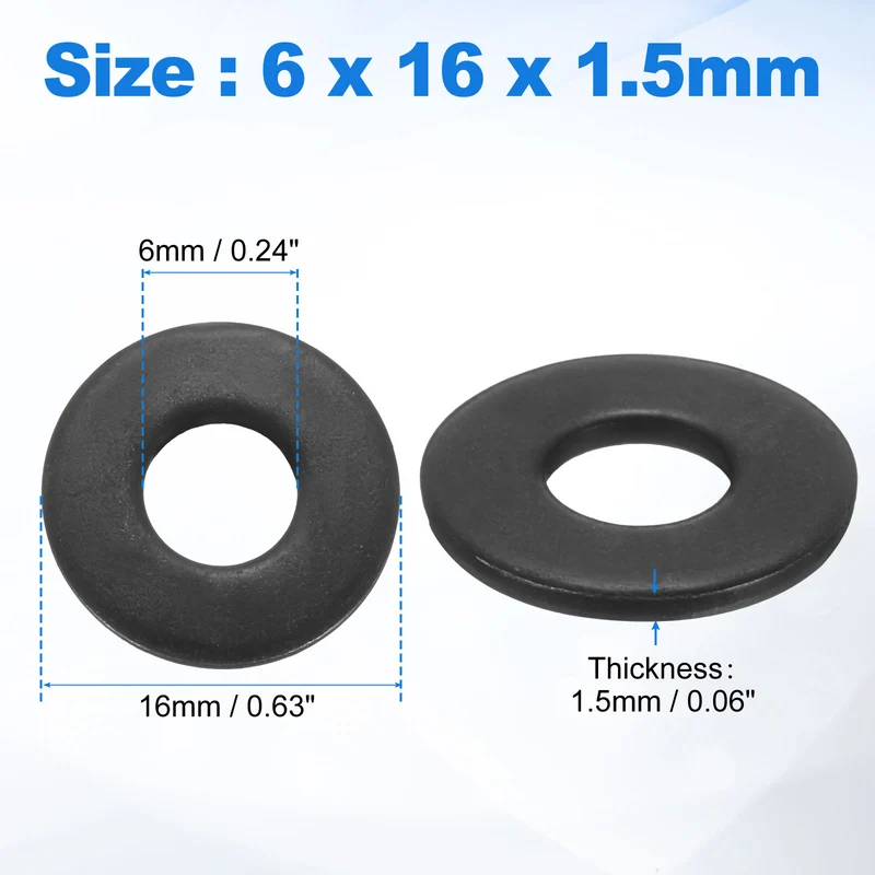 75Pcs M6 304 Stainless Steel Flat Washers ID 6mm OD 16mm Thick 1.5mm
