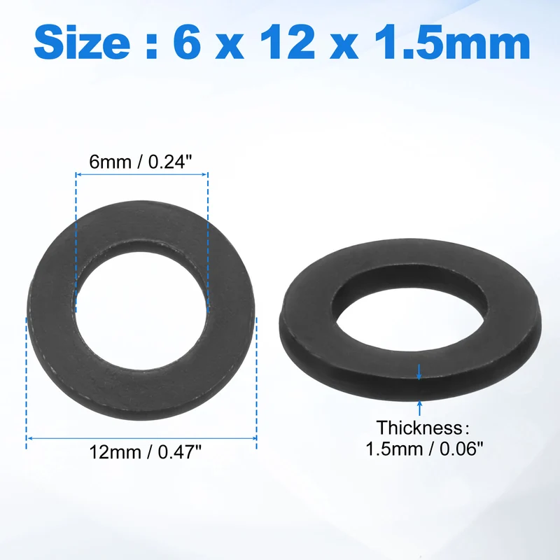 100Pcs M6 304 Stainless Steel Flat Washers ID 6mm OD 12mm Thick 1.5mm