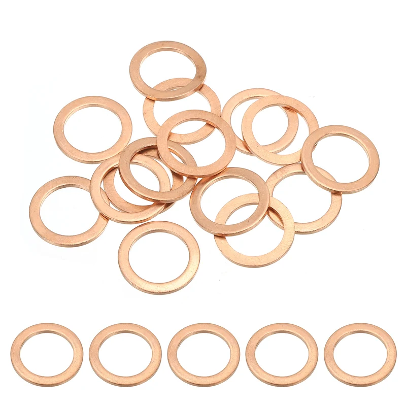 15Pcs M16 Copper Crush Washer Sealing Ring Gasket 16mm ID 22mm OD 1.5mm Thick