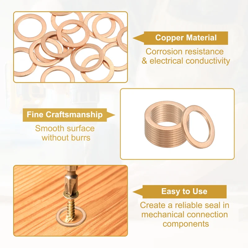 15Pcs M16 Copper Crush Washer Sealing Ring Gasket 16mm ID 22mm OD 1.5mm Thick
