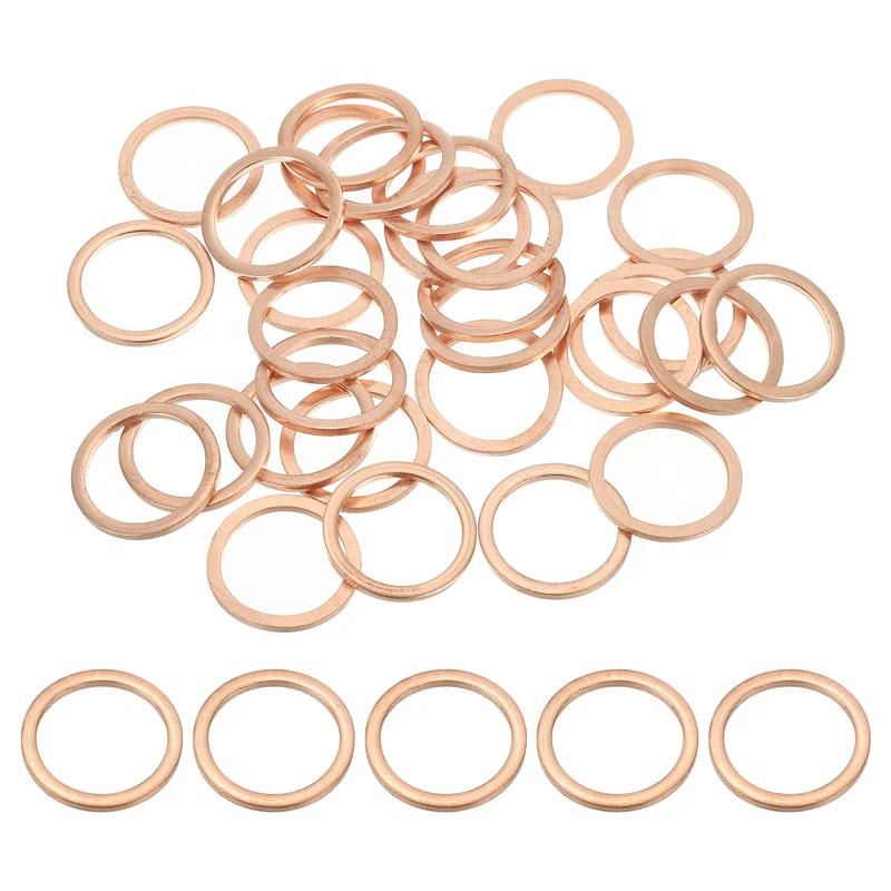 30Pcs M16 Copper Crush Washer Sealing Ring Gasket 16mm ID 20mm OD 1.5mm Thick