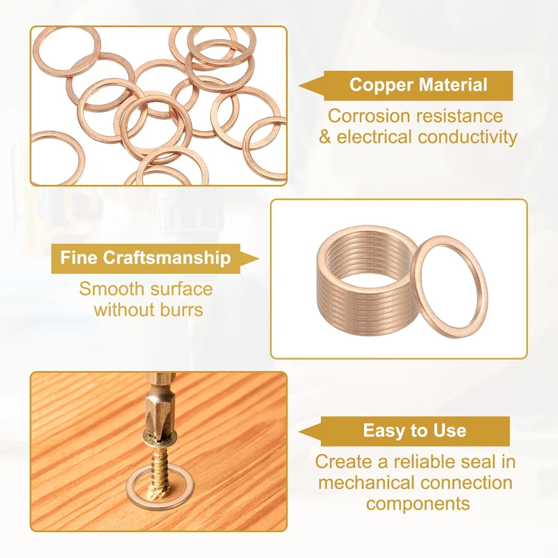 30Pcs M16 Copper Crush Washer Sealing Ring Gasket 16mm ID 20mm OD 1.5mm Thick