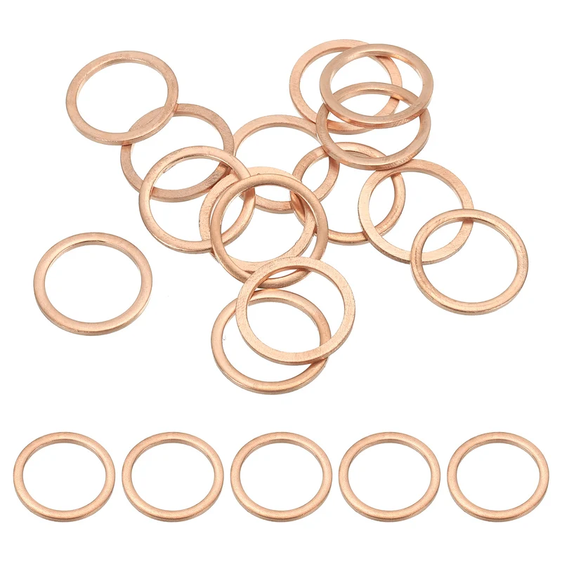 15Pcs M16 Copper Crush Washer Sealing Ring Gasket 16mm ID 20mm OD 1.5mm Thick