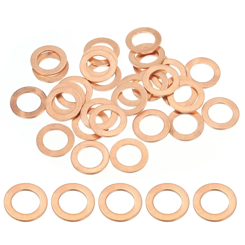 30Pcs M14 Copper Crush Washer Sealing Ring Gasket 14mm ID 22mm OD 1.5mm Thick