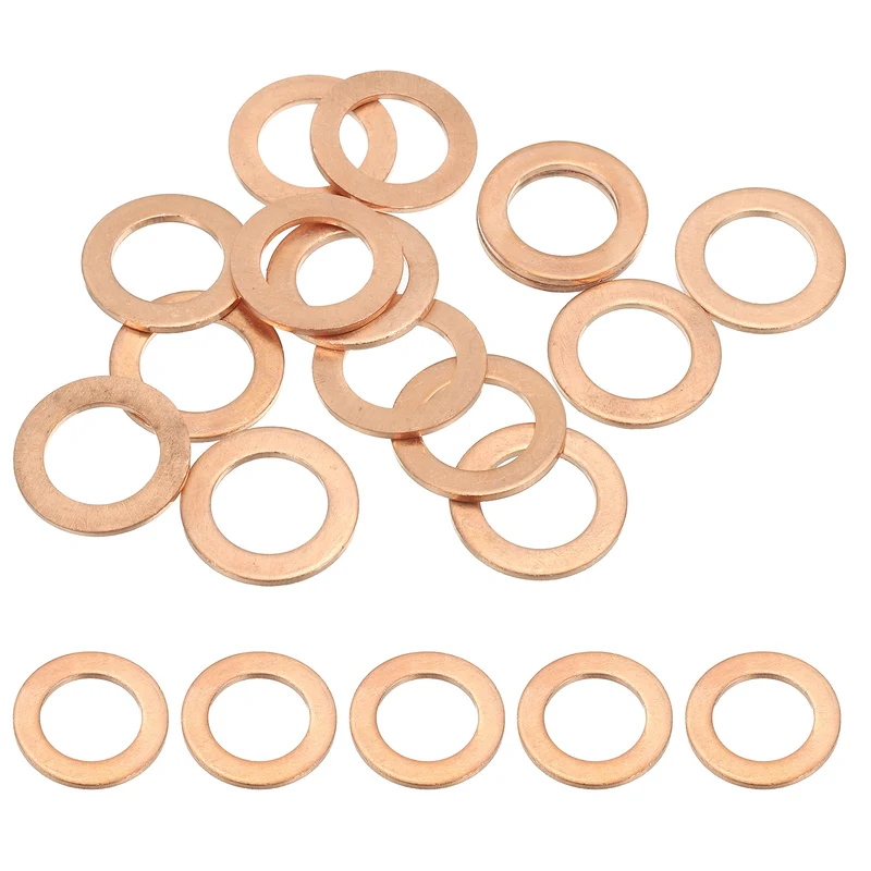15Pcs M14 Copper Crush Washer Sealing Ring Gasket 14mm ID 22mm OD 1.5mm Thick