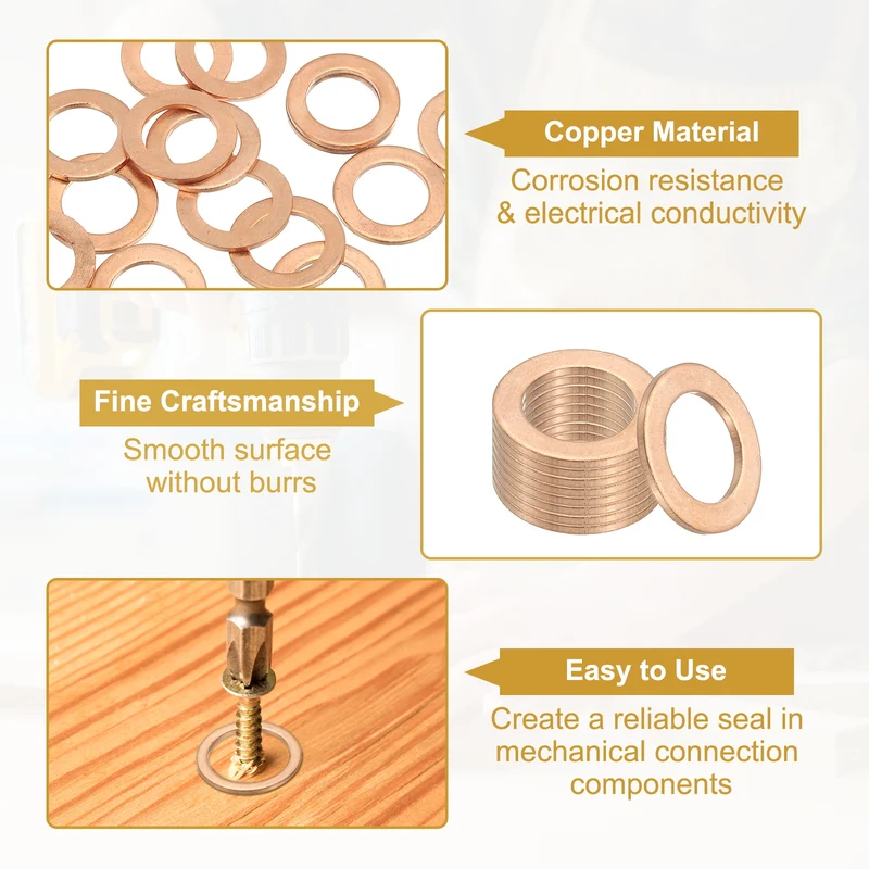15Pcs M14 Copper Crush Washer Sealing Ring Gasket 14mm ID 22mm OD 1.5mm Thick