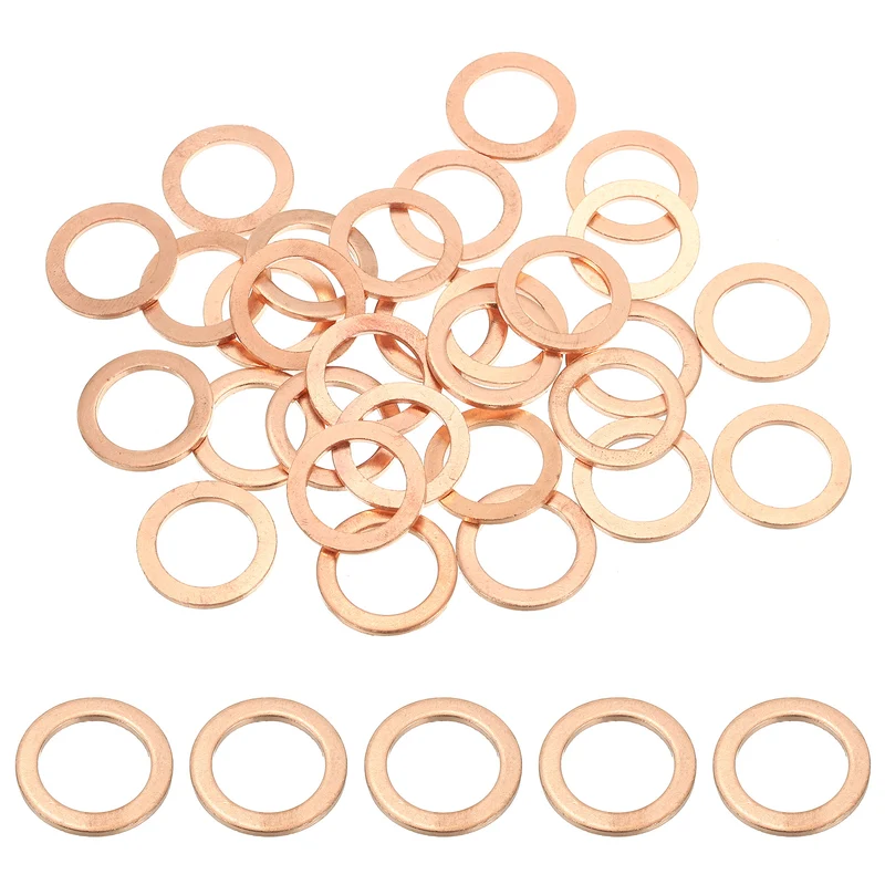 30Pcs M14 Copper Crush Washer Sealing Ring Gasket 14mm ID 20mm OD 1.5mm Thick