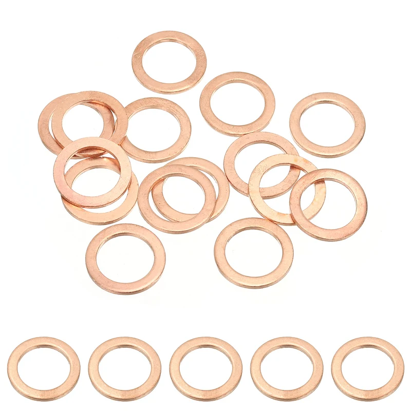 15Pcs M14 Copper Crush Washer Sealing Ring Gasket 14mm ID 20mm OD 1.5mm Thick