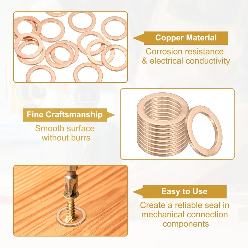 15Pcs M14 Copper Crush Washer Sealing Ring Gasket 14mm ID 20mm OD 1.5mm Thick