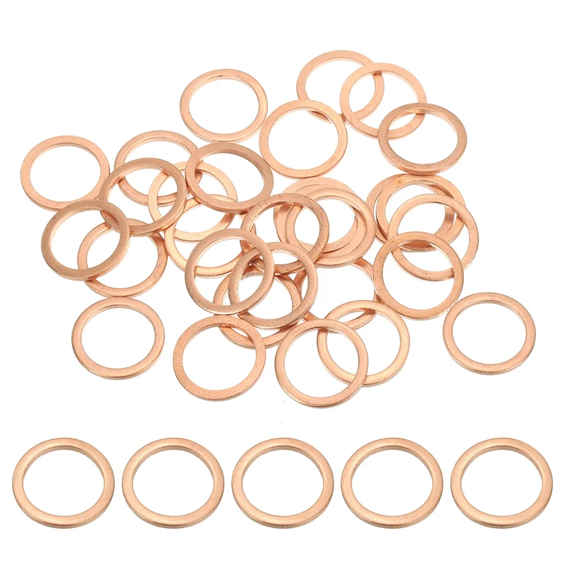 30Pcs M14 Copper Crush Washer Sealing Ring Gasket 14mm ID 18mm OD 1.5mm Thick