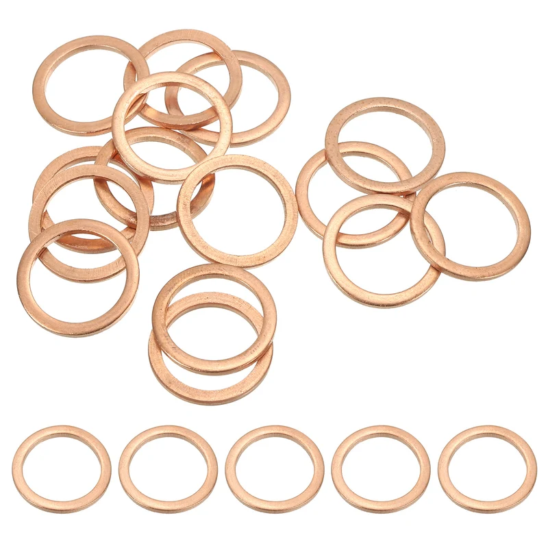 15Pcs M14 Copper Crush Washer Sealing Ring Gasket 14mm ID 18mm OD 1.5mm Thick