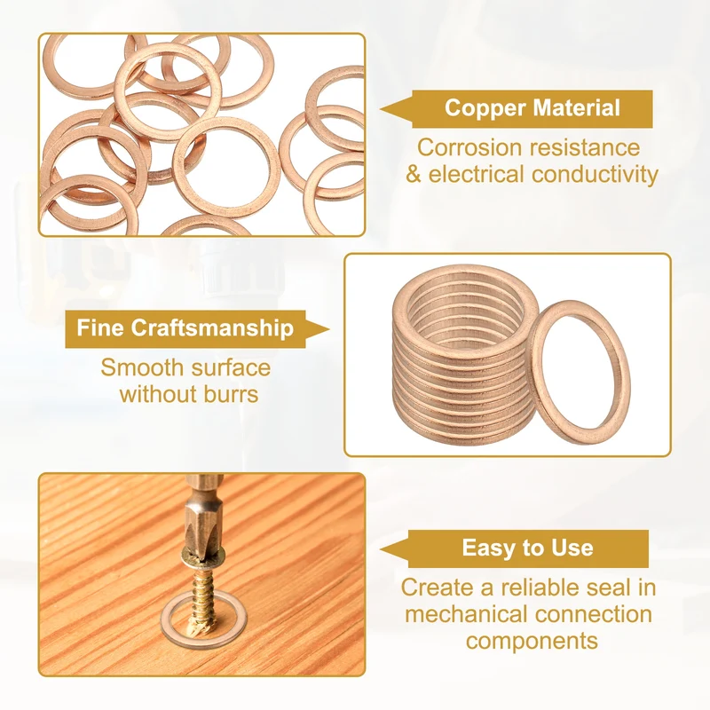 15Pcs M14 Copper Crush Washer Sealing Ring Gasket 14mm ID 18mm OD 1.5mm Thick