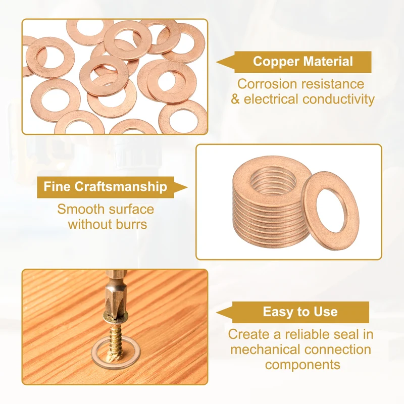 30Pcs M12 Copper Crush Washer Sealing Ring Gasket 12mm ID 22mm OD 1.5mm Thick