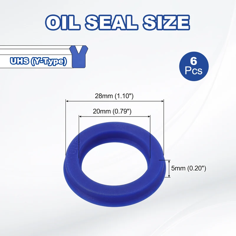 6 Pcs UHS Radial Shaft Seal 20mm ID x 28mm OD x 5mm W Metric TPU Oil Seal Blue