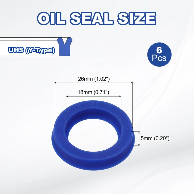 6 Pcs UHS Radial Shaft Seal 18mm ID x 26mm OD x 5mm W Metric TPU Oil Seal Blue