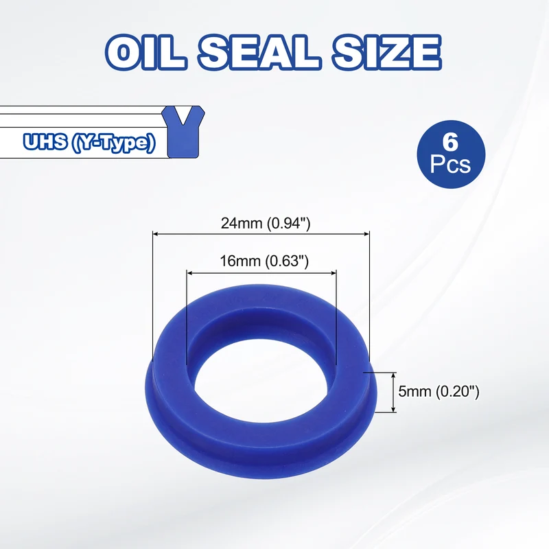 6 Pcs UHS Radial Shaft Seal 16mm ID x 24mm OD x 5mm W Metric TPU Oil Seal Blue