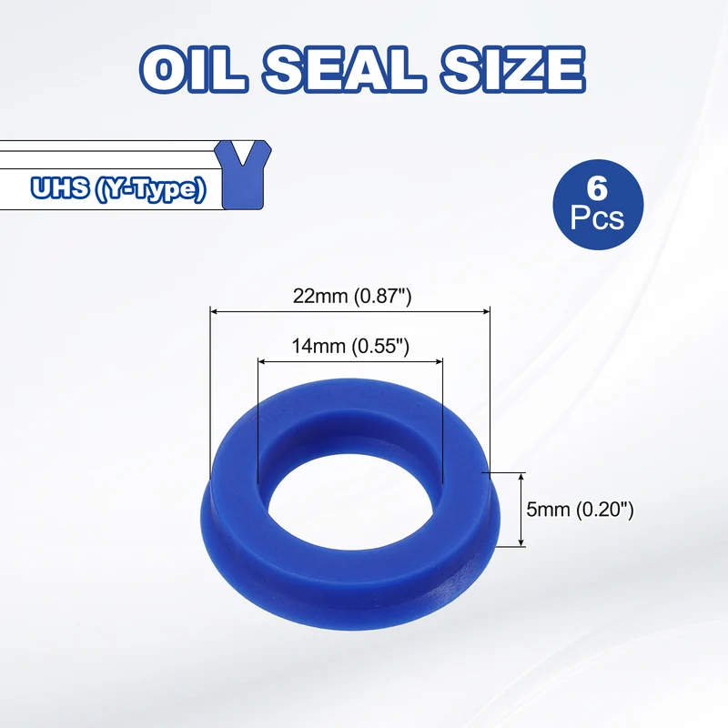 6 Pcs UHS Radial Shaft Seal 14mm ID x 22mm OD x 5mm W Metric TPU Oil Seal Blue