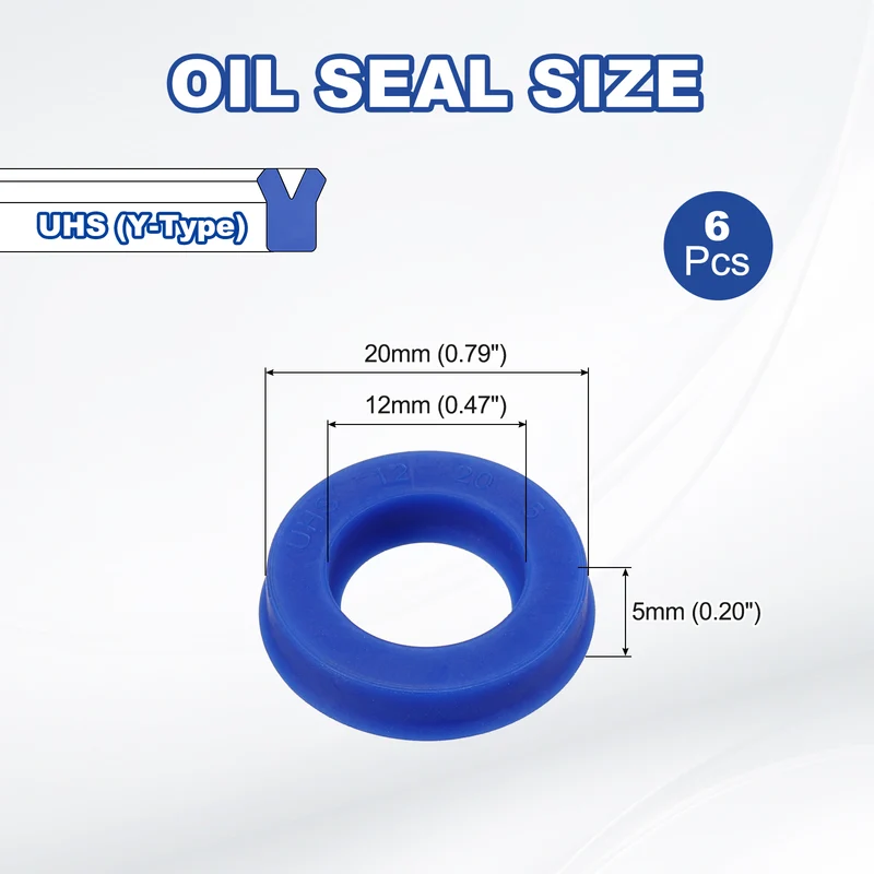 6 Pcs UHS Radial Shaft Seal 12mm ID x 20mm OD x 5mm W Metric TPU Oil Seal Blue