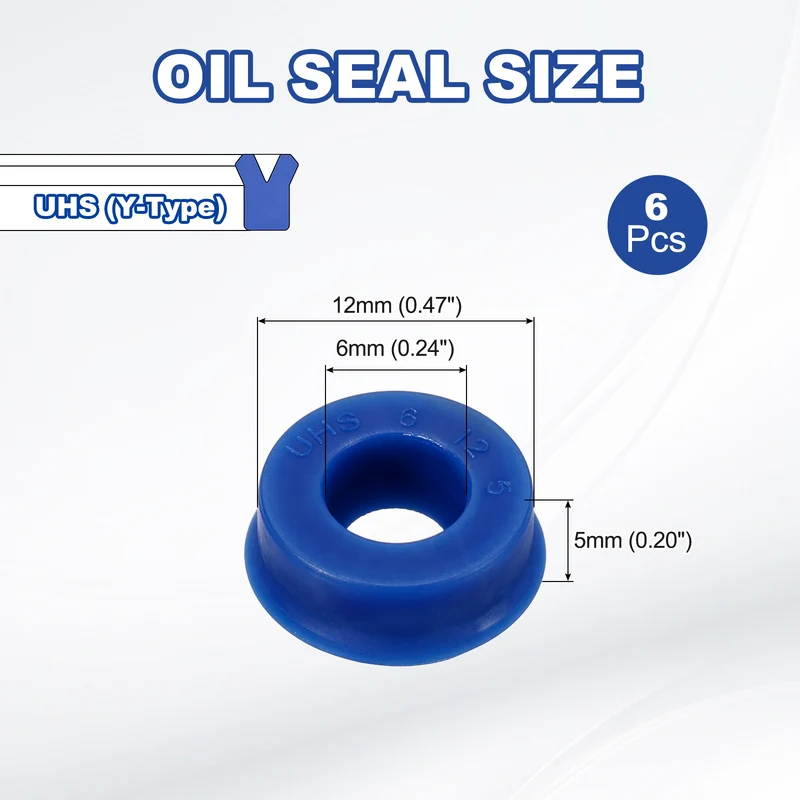 6 Pcs UHS Radial Shaft Seal 6mm ID x 12mm OD x 5mm W Metric TPU Oil Seal Blue