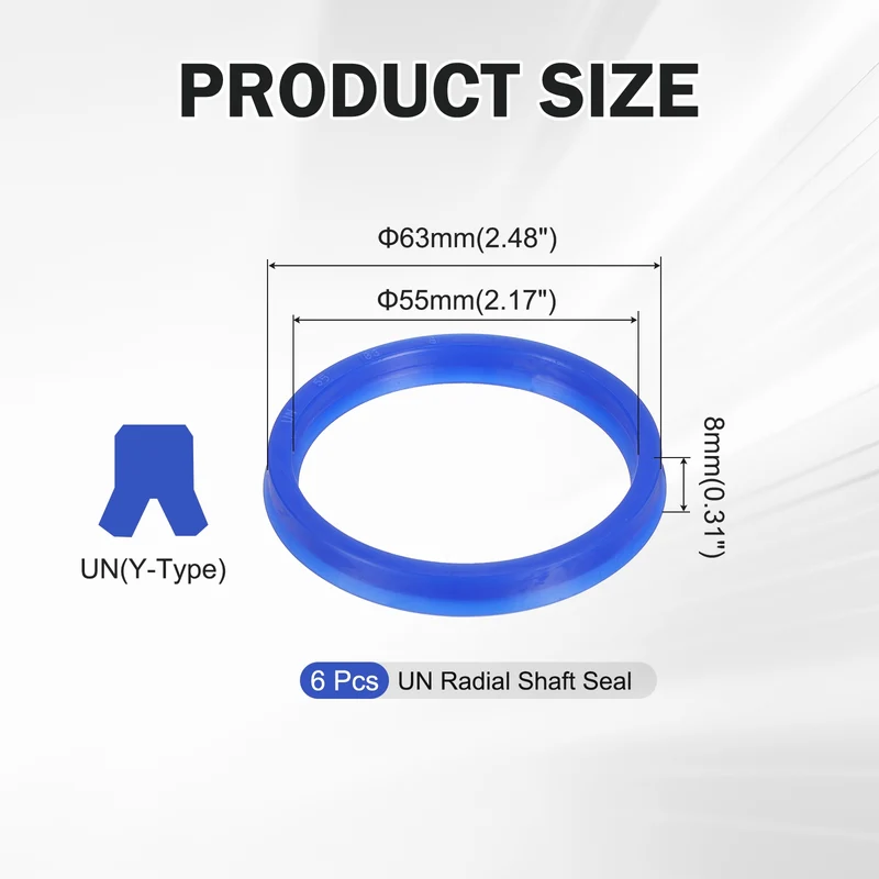 6 Pcs UN Radial Shaft Seal, 55mm ID x 63mm OD x 8mm Width TPU Oil Seal, Blue
