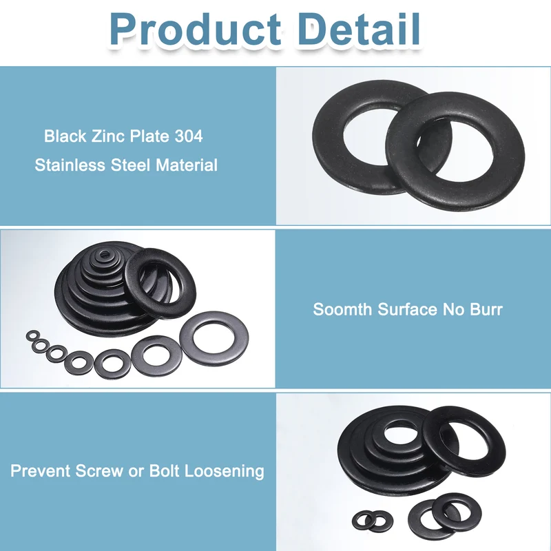 50 Pcs M8 Stainless Steel Flat Washers, 8.5mm ID x 16mm OD x 1.5mm Thick