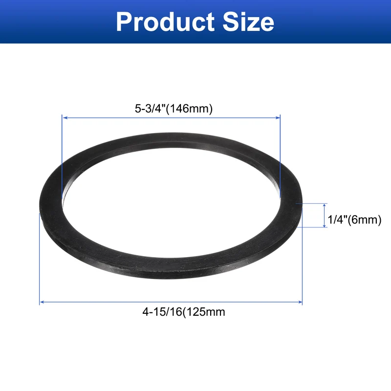 6Pcs Nitrile Rubber Flat Washer DN125 4-15/16"OD X5-3/4"ID x 1/4"Thick Black)
