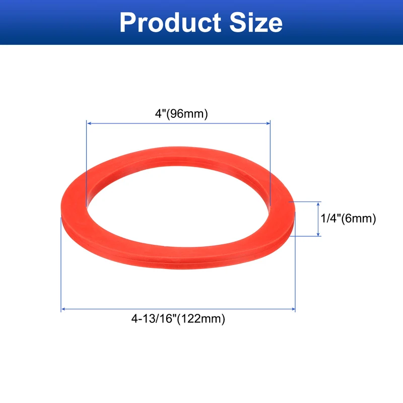 12Pcs Silicone Flat Washer DN100 4 13/16" OD x4" ID x 1/4" Thickness, Red