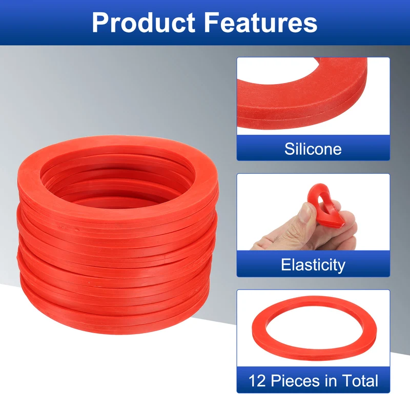 12Pcs Silicone Flat Washer DN100 4 13/16" OD x4" ID x 1/4" Thickness, Red
